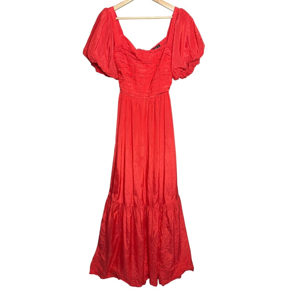 Abercrombie Fitch Puff Sleeve Emerson Drama Bow Back Maxi Dress Red M Romantic